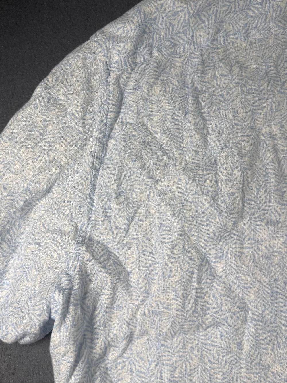 J Crew Linen Blend Button Down Shirt Mens XL Blue White Palm Printed Pocket